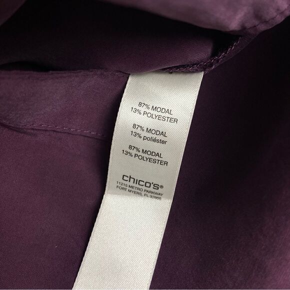 Chico’s Plum Button Down Shirt Long Sleeve with Roll Tab Women’s Size Large - Picture 5 of 14